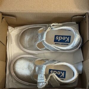 Keds Kids Silver Metallic T-Strap Sneakers